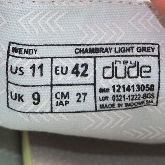 Hey Dude Wendy "Chambray Light Grey" Slip-on Comfort Shoes Women's 11 - Picture 10 of 12